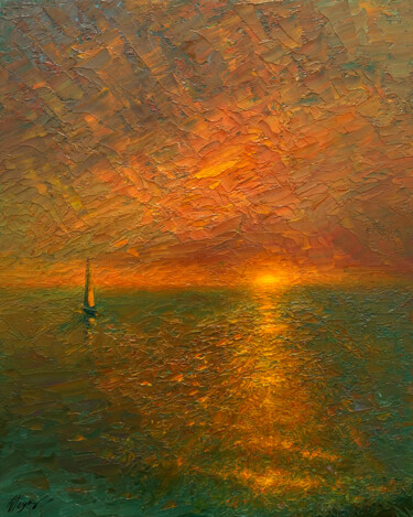 Painting titled "Sunset 16" by Dmitry Oleyn, Original Artwork, Oil Mounted on Wood Stretcher frame