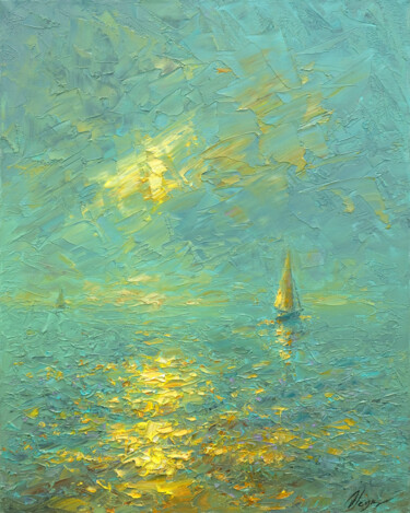 Painting titled "Evening 23" by Dmitry Oleyn, Original Artwork, Oil Mounted on Wood Stretcher frame
