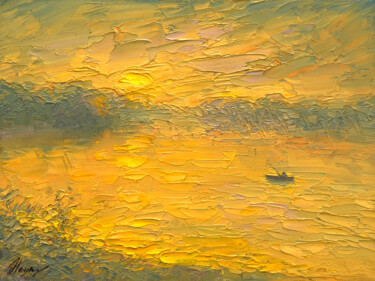 Painting titled "Sunset 17" by Dmitry Oleyn, Original Artwork, Oil Mounted on Wood Stretcher frame