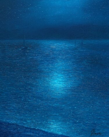 Painting titled "Night" by Dmitry Oleyn, Original Artwork, Oil Mounted on Wood Stretcher frame