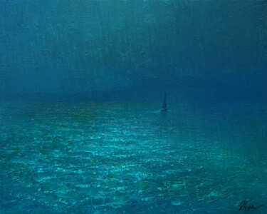 Painting titled "Rainy sea" by Dmitry Oleyn, Original Artwork, Oil Mounted on Wood Stretcher frame