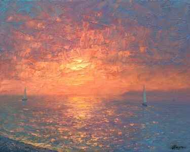 Painting titled "Sea 32" by Dmitry Oleyn, Original Artwork, Oil Mounted on Wood Stretcher frame