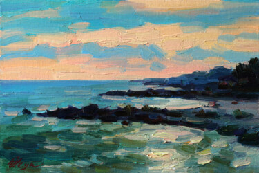 Painting titled "Sunset 10" by Dmitry Oleyn, Original Artwork, Oil Mounted on Cardboard