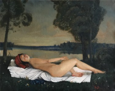 Картина под названием "Вечернее купание" - Дмитрий, Подлинное произведение искусства, Масло