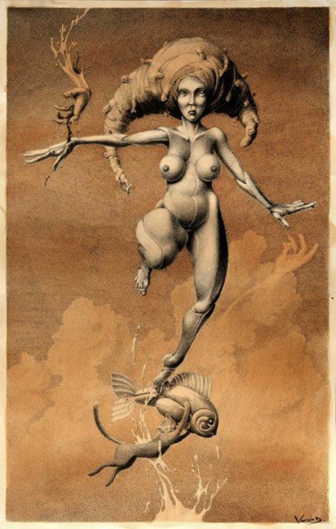 Картина под названием "Aphrodite" - Dmitry Vorsin, Подлинное произведение искусства, Чернила