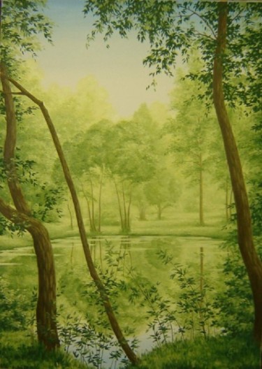 Картина под названием "Лесное озеро" - Дмитрий Дмитриев, Подлинное произведение искусства, Масло