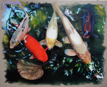 Malerei mit dem Titel "Teichfische" von Dmitry Levin, Original-Kunstwerk, Öl
