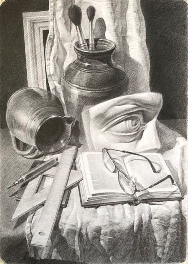 Drawing titled "Still life with eye…" by Dmitry Klyucharev, Original Artwork, Graphite