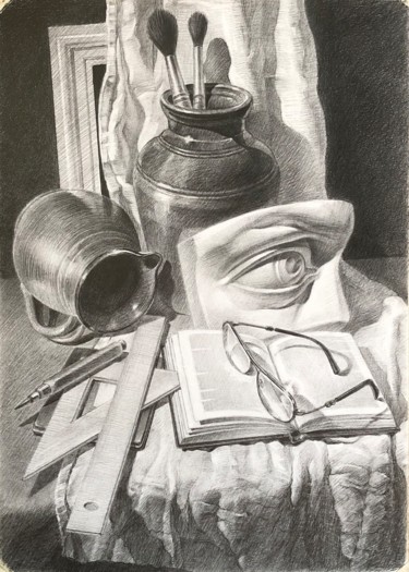 Tekening getiteld "Still life with eye…" door Dmitry Klyucharev, Origineel Kunstwerk, Grafiet