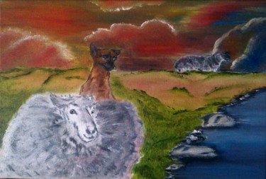 Painting titled "When sheep carry do…" by Dmytro Basiuk, Original Artwork, Oil
