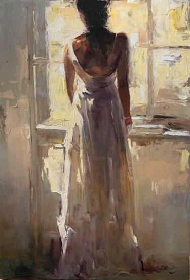 Painting titled "Waiting. Contemplat…" by Dmytro Boykov, Original Artwork, Oil Mounted on Wood Stretcher frame