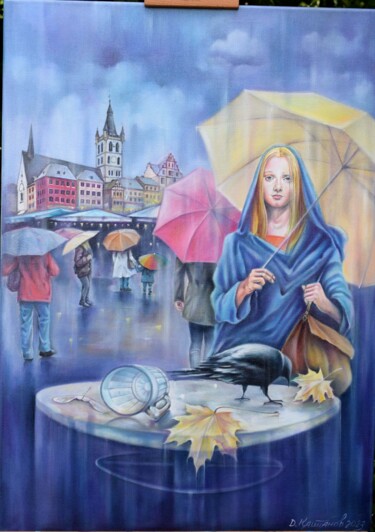 Painting titled "Fremde auf dem Mark…" by Dmytro Kashtanov, Original Artwork, Oil
