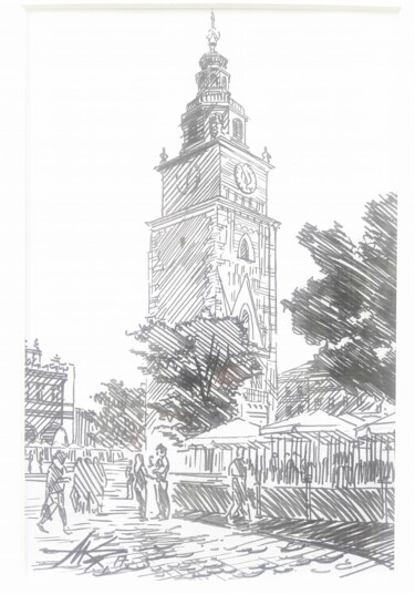 Tekening getiteld "Town Hall Tower, Kr…" door Dmytro Koptyev, Origineel Kunstwerk, Marker