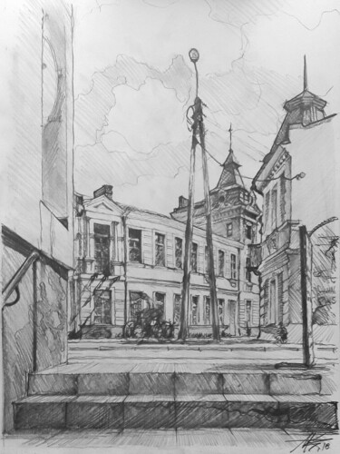 Drawing titled "Bar exit" by Dmytro Koptyev, Original Artwork, Pencil