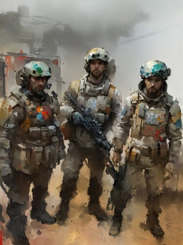Digital Arts titled "The Three Soldiers" by Dmytro Koptyev, Original Artwork, AI generated image