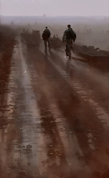 Arte digital titulada "Roads of war" por Dmytro Koptyev, Obra de arte original, Imagen generada por IA