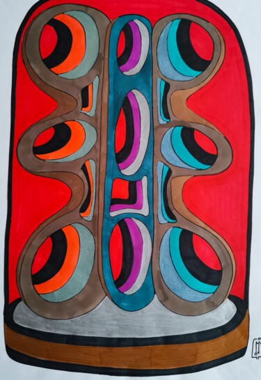 Drawing titled "RED AND BROWN" by Do.M.Ju, Original Artwork, Marker