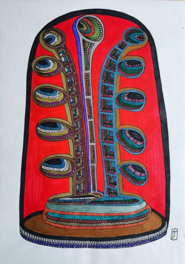 Σχέδιο με τίτλο "RED SKY" από Do.M.Ju, Αυθεντικά έργα τέχνης, Μαρκαδόρος