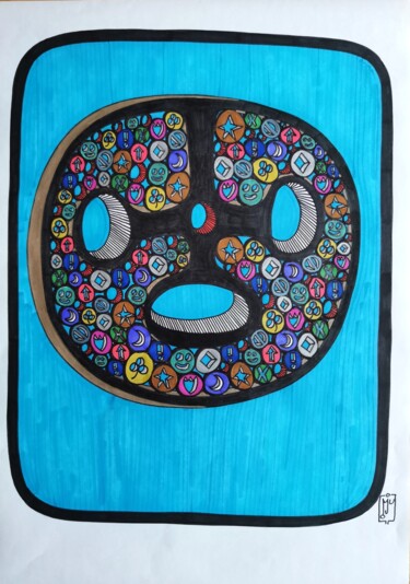 Drawing titled "FUNKY FACE" by Do.M.Ju, Original Artwork, Marker