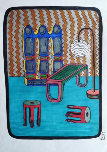 Zeichnungen mit dem Titel "BROKEN STOOL" von Do.M.Ju, Original-Kunstwerk, Marker