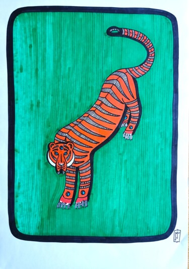 Dessin intitulée "VINTAGE TIGER" par Do.M.Ju, Œuvre d'art originale, Marqueur