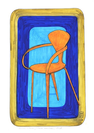 Σχέδιο με τίτλο "Cherner armchair" από Do.M.Ju, Αυθεντικά έργα τέχνης, Μαρκαδόρος