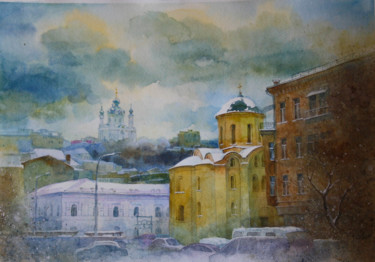 Картина под названием "зимний город" - Анна Добродий, Подлинное произведение искусства, Акварель