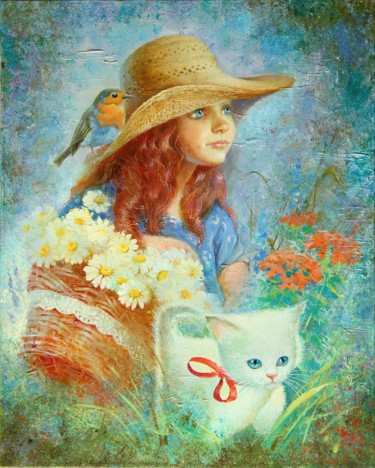 Картина под названием "прогулка" - Анна Добродий, Подлинное произведение искусства, Масло Установлен на Деревянная рама для…