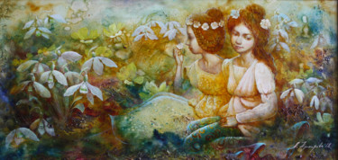 Картина под названием "весна" - Анна Добродий, Подлинное произведение искусства, Масло Установлен на Деревянная рама для нос…