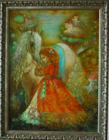 Painting titled "Сказка" by Anna Dobrodii, Original Artwork, Oil Mounted on Wood Stretcher frame