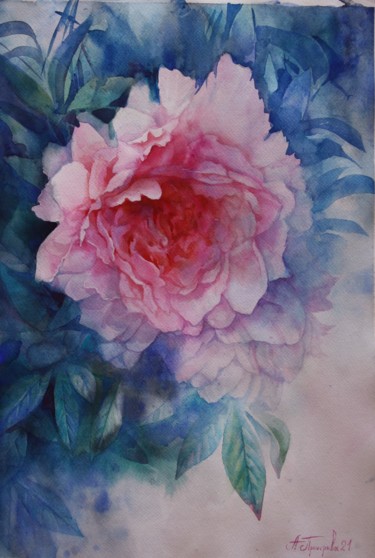 Peinture intitulée "Розовый пион" par Anna Dobrodii, Œuvre d'art originale, Aquarelle Monté sur Carton