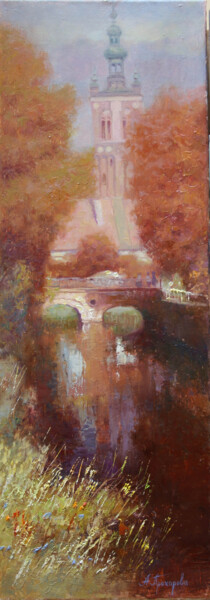 Painting titled "Sunny day" by Anna Dobrodii, Original Artwork, Oil Mounted on Wood Stretcher frame