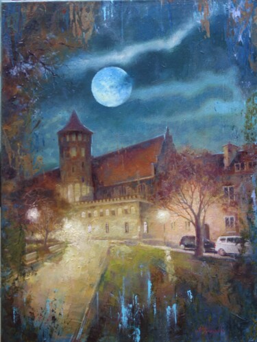 Картина под названием "Свет луны" - Анна Добродий, Подлинное произведение искусства, Масло Установлен на Деревянная рама для…