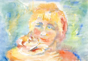 Sunny child and puppy © by Dobrotsvet Art