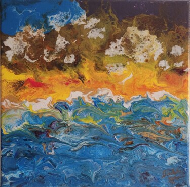 Peinture intitulée "A fiery sunset over…" par Dochka Mihova (Nikoleta), Œuvre d'art originale, Acrylique Monté sur Châssis e…