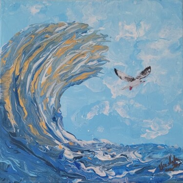Painting titled "the wave in the sea…" by Dochka Mihova (Nikoleta), Original Artwork, Acrylic Mounted on Wood Stretcher frame