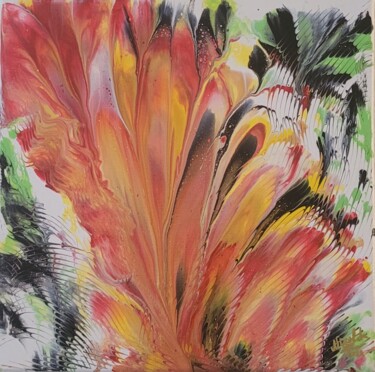 Картина под названием "fleur de feu" - Dochka Mihova (Nikoleta), Подлинное произведение искусства, Акрил Установлен на Дерев…