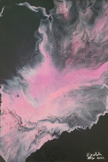 Painting titled "Pink flame in the d…" by Dochka Mihova (Nikoleta), Original Artwork, Acrylic