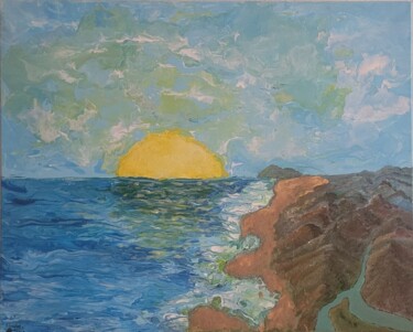 Картина под названием "sunrise over the sea" - Dochka Mihova (Nikoleta), Подлинное произведение искусства, Акрил Установлен…