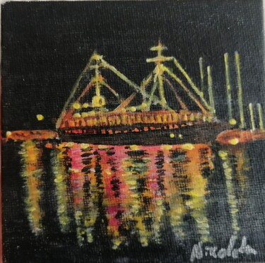 Pittura intitolato "Navire au port de n…" da Dochka Mihova (Nikoleta), Opera d'arte originale, Acrilico
