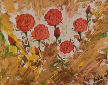 Peinture intitulée "les roses derrière…" par Dochka Mihova (Nikoleta), Œuvre d'art originale, Acrylique Monté sur Châssis en…