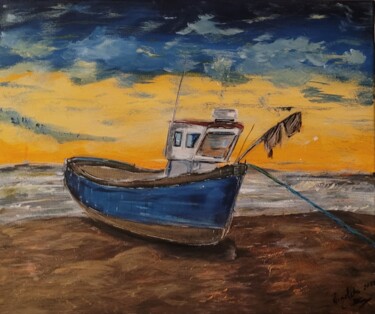 Pintura titulada "le port désert" por Dochka Mihova (Nikoleta), Obra de arte original, Acrílico