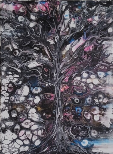 Painting titled "" L'arbre des âmes…" by Dochka Mihova (Nikoleta), Original Artwork, Acrylic Mounted on Wood Stretcher frame