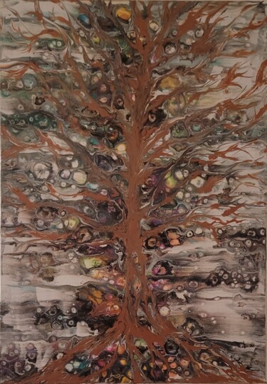 Painting titled "the origin of souls" by Dochka Mihova (Nikoleta), Original Artwork, Acrylic Mounted on Wood Stretcher frame