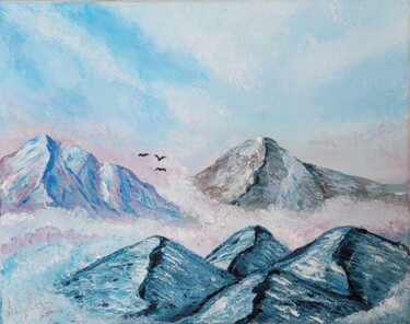 Painting titled "peaks in cloudite" by Dochka Mihova (Nikoleta), Original Artwork, Acrylic