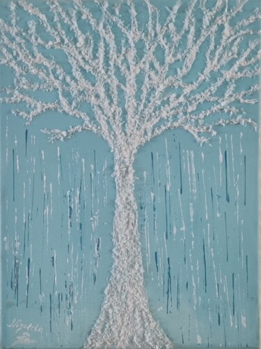 Painting titled "ice tree" by Dochka Mihova (Nikoleta), Original Artwork, Acrylic Mounted on Wood Stretcher frame