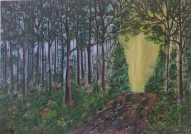 Painting titled "Forêt du Crépuscule" by Dochka Mihova (Nikoleta), Original Artwork, Acrylic Mounted on Wood Stretcher frame
