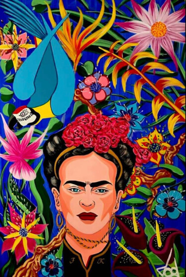 Painting titled "N30-Frida Kahlo" by Dod, Original Artwork, Acrylic Mounted on Wood Stretcher frame