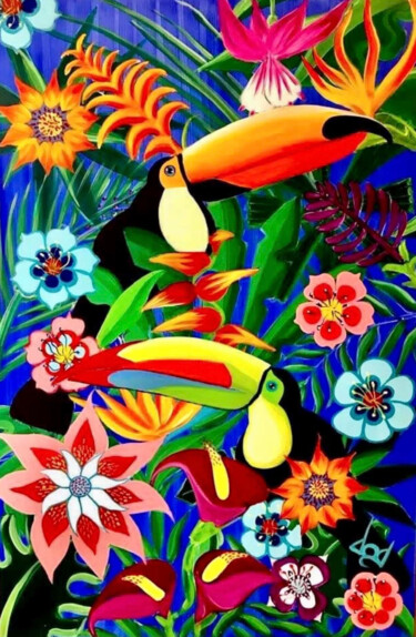 Pintura intitulada "N13-Les Toucans" por Dod, Obras de arte originais, Acrílico Montado em Armação em madeira