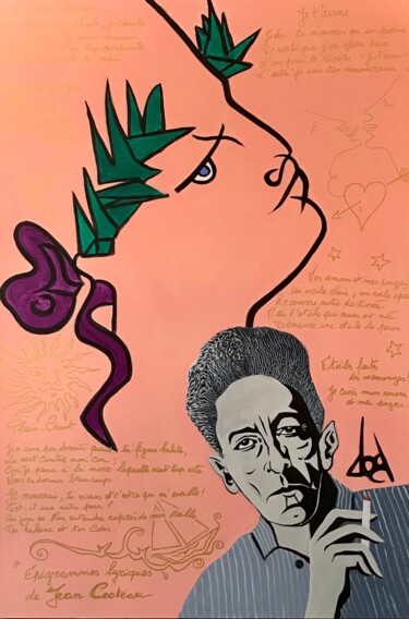 绘画 标题为“N01- Jean Cocteau” 由Dod, 原创艺术品, 丙烯 安装在木质担架架上